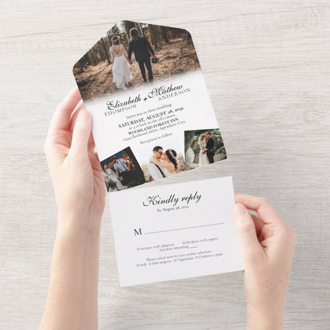 Elegant Classic Script Calligraphy  Photo Wedding All In One Invitation (Tearaway)