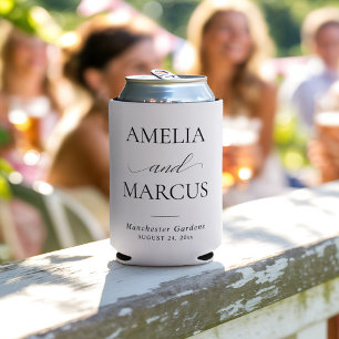 Elegant Classic Script Calligraphy Wedding Can Cooler