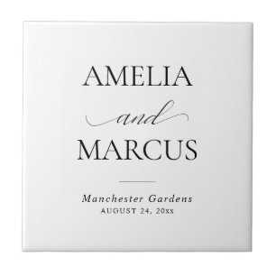 Elegant Classic Script Calligraphy Wedding Ceramic Tile