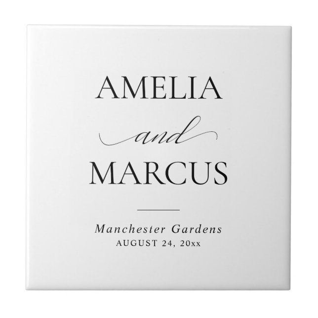 Elegant Classic Script Calligraphy Wedding Ceramic Tile (Front)