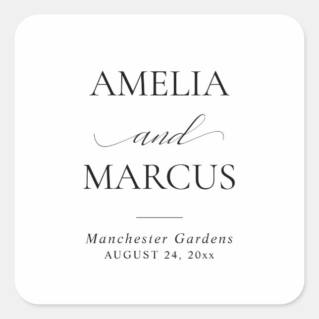 Elegant Classic Script Calligraphy Wedding Square Sticker (Front)