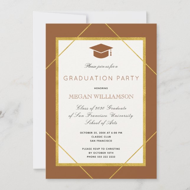 Elegant classic script gold frame graduation party invitation (Front)