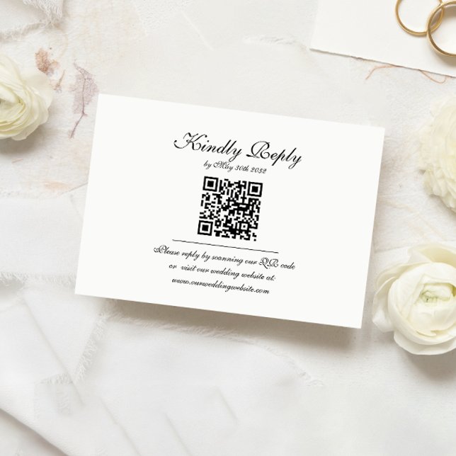 Elegant Classic Script Monogram QR Code Wedding RSVP Card (Creator Uploaded)
