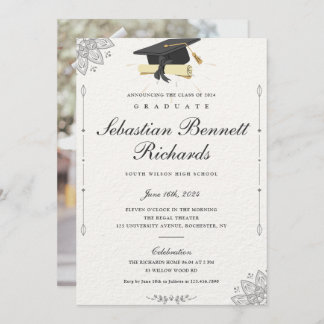 Elegant Classic Script Photo Graduation Invitation