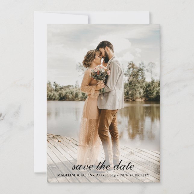 Elegant Classic Script Photo Save the date (Front)