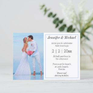 elegant classic script photo simple beach wedding invitation