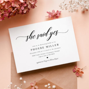 Elegant Classic Script She Said Yes Bridal Shower Invitation