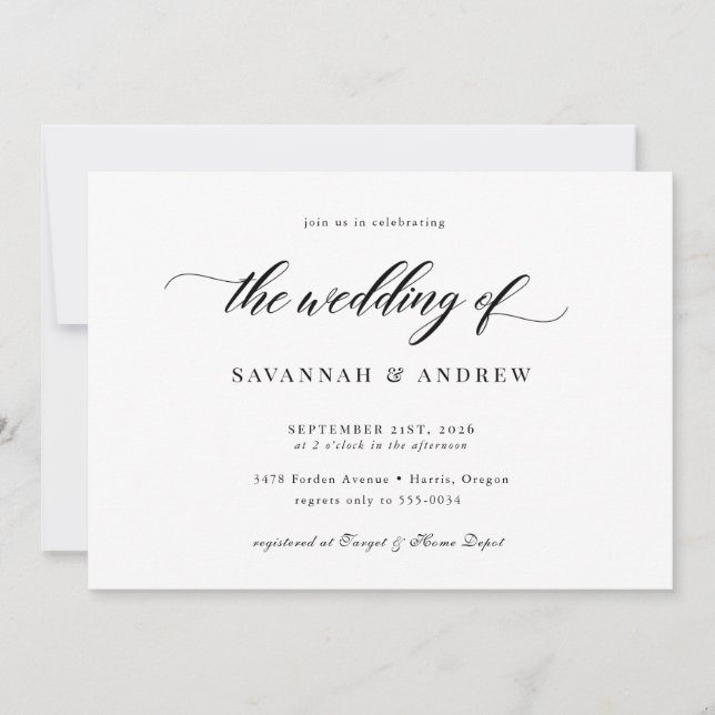 Elegant Classic Script Simple Wedding Invitation (Front)
