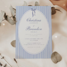 Elegant Classic Script Striped Blue Bow Wedding