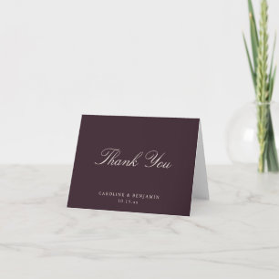Elegant Classic Script Wedding Dark Plum Folded Thank You Card
