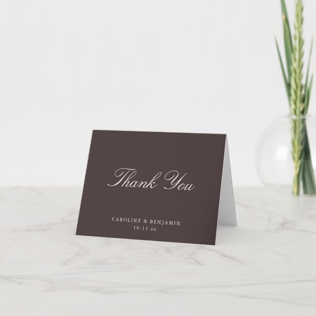 Elegant Classic Script Wedding Fall Brown Folded Thank You Card (Front)