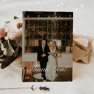 Elegant Classic Script Wedding Photo Thank You Card