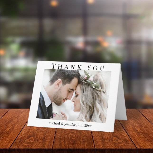 elegant classic script, wedding two photos thank you card (Creator Uploaded)