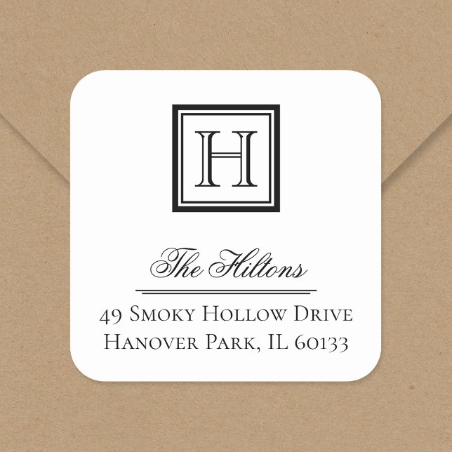 Elegant Classic Square Monogram Address Label (Creator Uploaded)