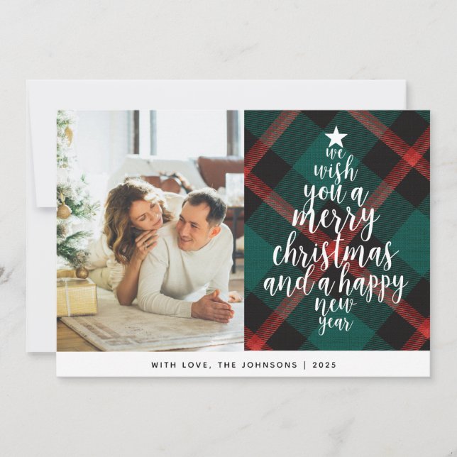 Elegant Classic Tartan Family Photo Christmas  Holiday Card (Front)