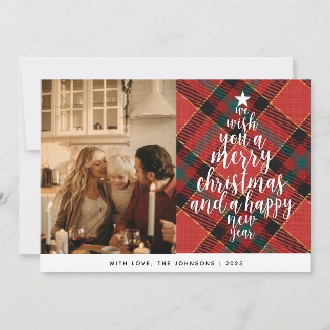 Elegant Classic Tartan Family Photo Christmas  Holiday Card (Front)