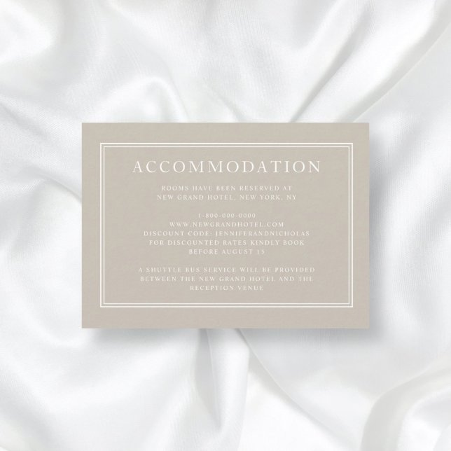 Elegant Classic Taupe Beige Wedding Accommodation Enclosure Card (Creator Uploaded)