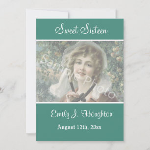 Elegant, classic teal sweet 16 party photo invitation