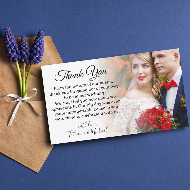 elegant classic  thank you wedding day photo faded card (Creator Uploaded)