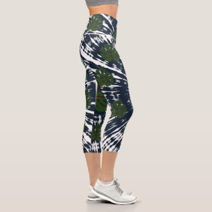 Elegant Classic Tie & Dye Leaf Capri Leggings