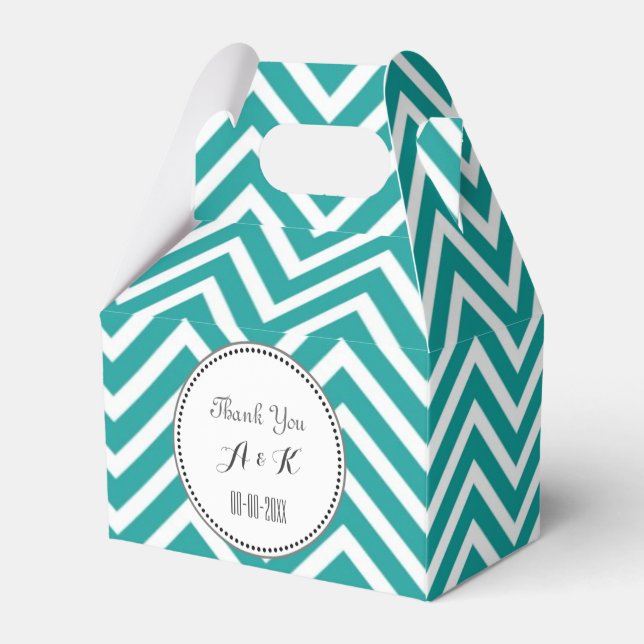Elegant, classic, trendy teal monogram chevron favour box (Back Side)