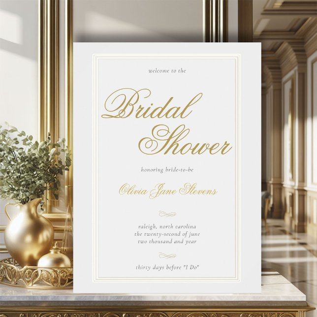 Elegant Classic Triple Frame Bridal Shower Welcome Poster (formal flourish calligraphy gold ivory white bridal shower triple frame welcome poster)