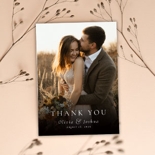 Elegant Classic Typography Photo Overlay Wedding Thank You Card