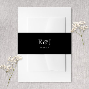 Elegant Classic Vintage Typography Black Wedding Invitation Belly Band
