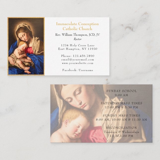 Elegant Classic Virgin Mary & Child Gold Church Business Card (Front/Back)