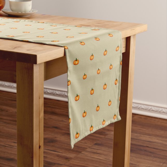 Elegant Classic Watercolour Pumpkin Pattern Short Table Runner (In Situ)