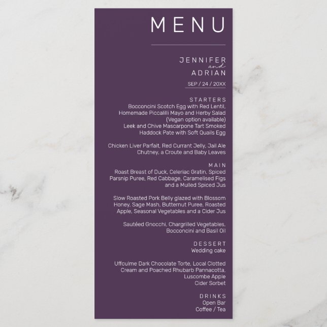 Elegant Classic Wedding Menu (Back)