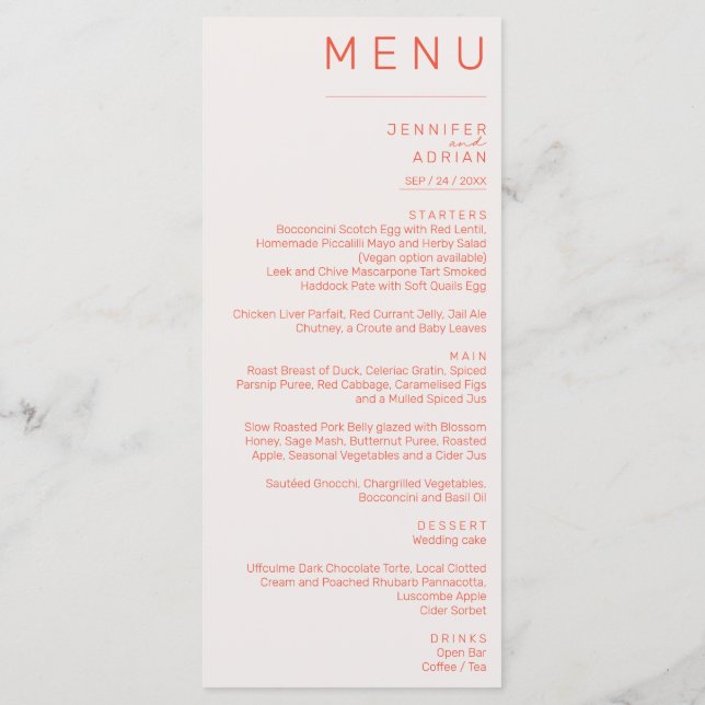 Elegant Classic Wedding Menu (Back)