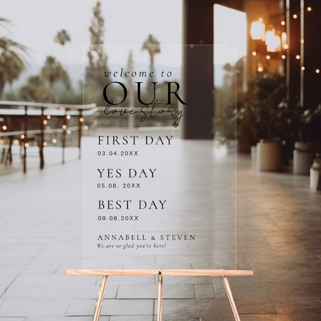 Elegant, Classic, WELCOME TO OUR LOVE STORY Acrylic Sign (Elegant, Classic, WELCOME TO OUR LOVE STORY Acrylic Sign with your name and date.)