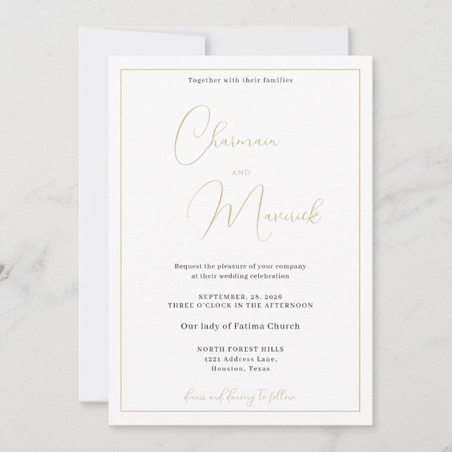 Elegant Classic White Gold Wedding Invitation (Front)