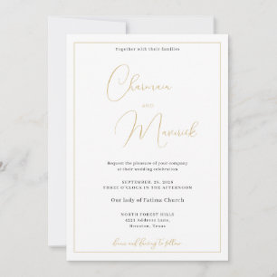 Elegant Classic White Gold Wedding Invitation