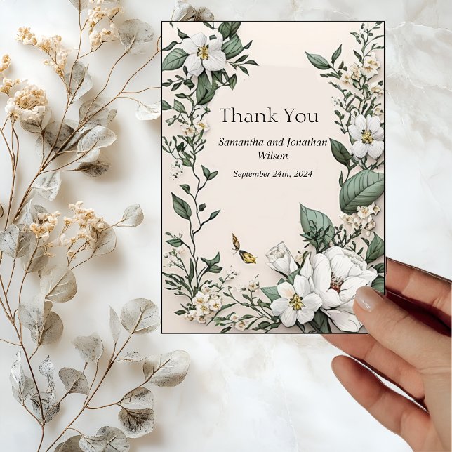 Elegant Classic White Magnolias Thank You Card (Creator Uploaded)