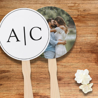 Elegant Classic White Monogram Couple Photo Hand Fan