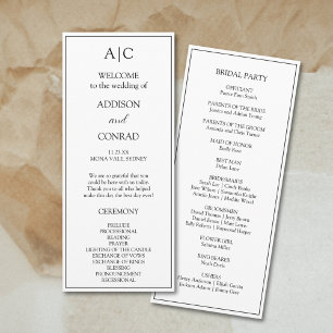Elegant Classic White Monogram Wedding Program