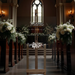 Elegant Classic White White Floral Welcome Acrylic Sign