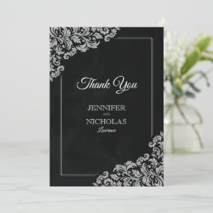 Elegant Classic With Floral Ornaments for Wedding Thank You Card