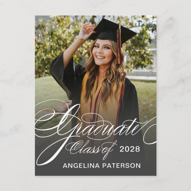 Elegant Classical Calligraphy Graduation Party Invitation Postcard (Front)