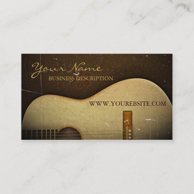 Elegant Classical Guitar Vintage Grunge Business Card (Front)