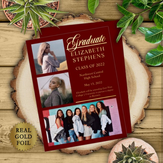 Elegant Classy 3 Photo Graduate Maroon Graduation (Creator Uploaded)