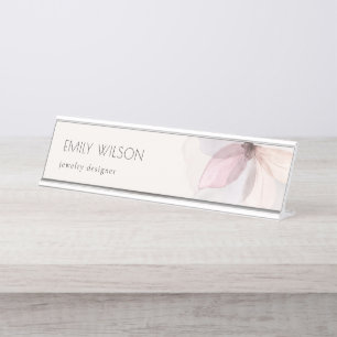 Elegant Classy Abstract Blush Watercolor Floral Desk Name Plate