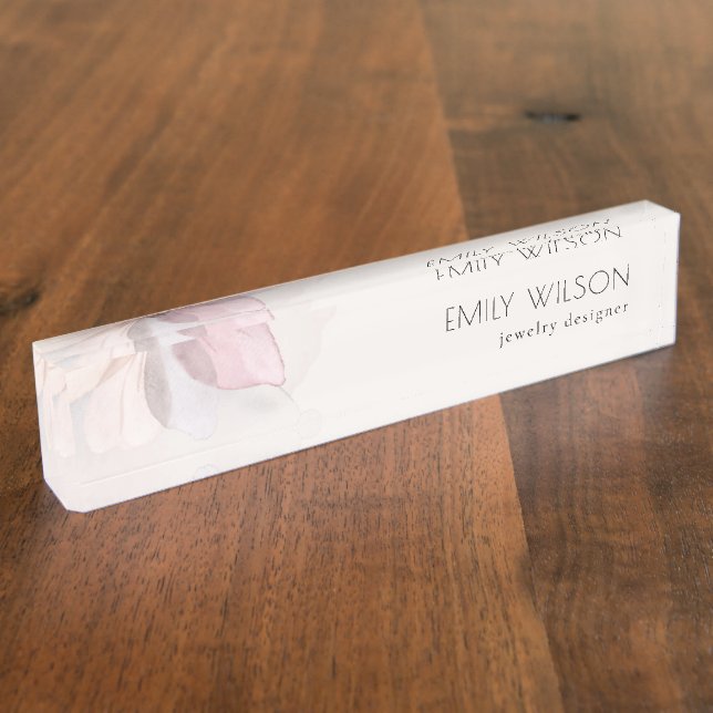 Elegant Classy Abstract Blush Watercolor Floral Nameplate (Side)