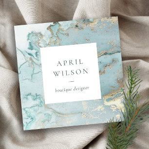 ELEGANT CLASSY AQUA DUSKY BLUE GOLD AGATE GEODE SQ SQUARE BUSINESS CARD