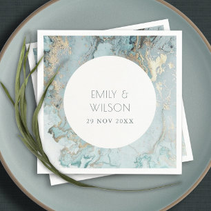 ELEGANT CLASSY AQUA DUSKY BLUE GOLD AGATE WEDDING  NAPKIN