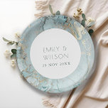 ELEGANT CLASSY AQUA DUSKY BLUE GOLD AGATE WEDDING PAPER PLATE<br><div class="desc">If you need any further customisation please feel free to message me on yellowfebstudio@gmail.com</div>