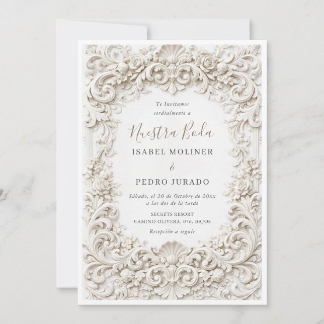 Elegant Classy Baroque Frame Nuestra Boda Wedding Invitation (Front)
