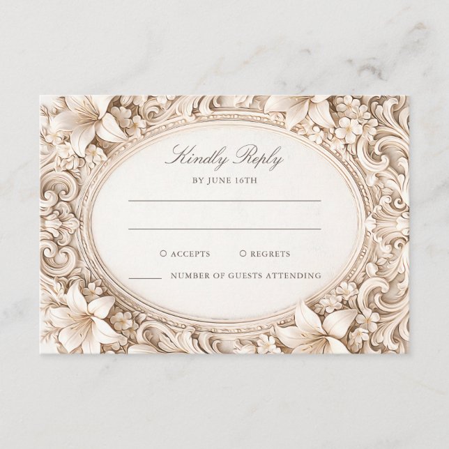 Elegant Classy Baroque Frame RSVP Enclosure Card (Front)